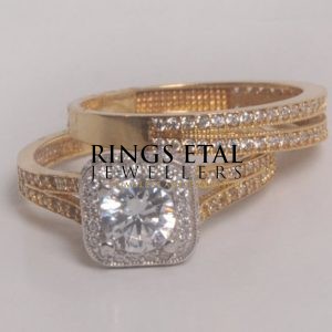 Ayomzy bridal set ( Both Engagement ring and a female band) in 18karats yellow gold with grade A Cubic zirconia stones