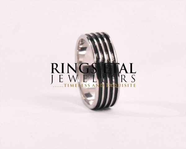 Carbon filled sterling silver wedding band