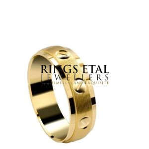 Wedding band with embedded screw designs in 18 karats gold with satin finished edges @ -N-204,000