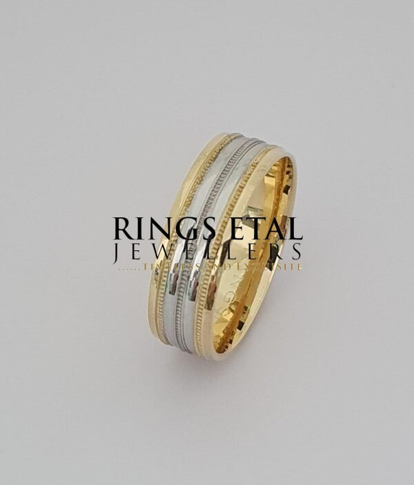 8mm, Two tones wedding band in 18 karats gold